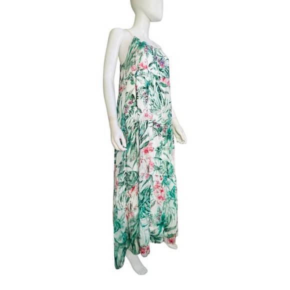 NWT $198 Italy Elena Baldi Silk blend floral Tropical FLOWING Maxi Tent Dress L - Picture 3 of 6
